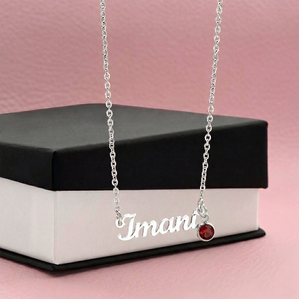 Custom name necklace with birthstone charm