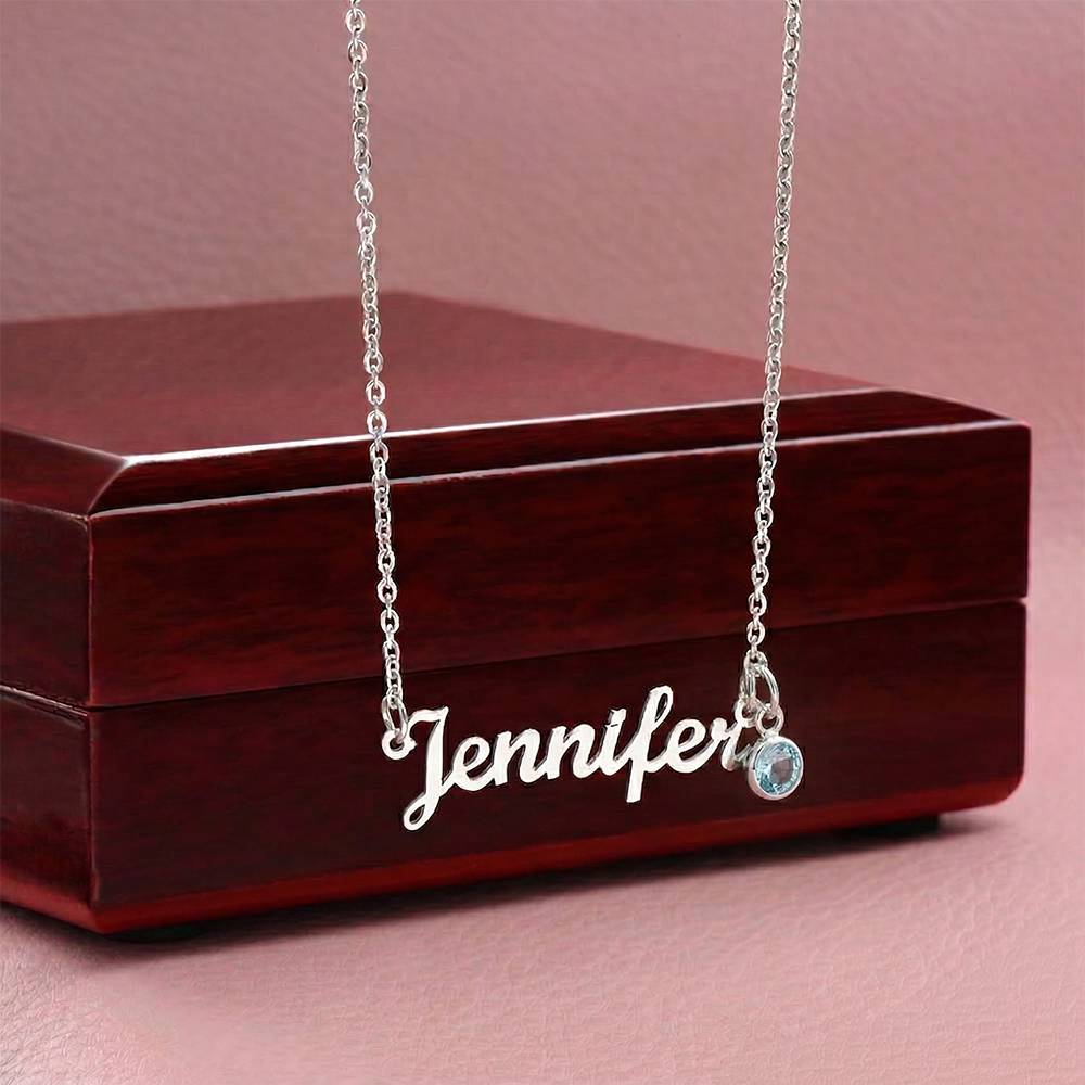 Custom name necklace with birthstone charm
