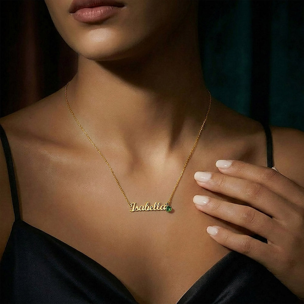 Custom name necklace with birthstone charm