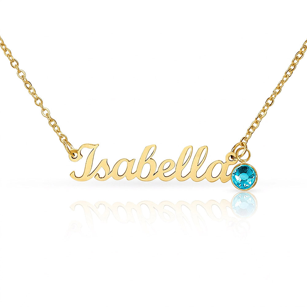 Custom name necklace with birthstone charm
