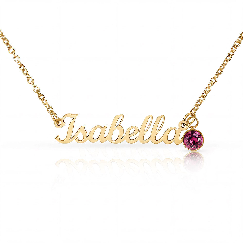 Custom name necklace with birthstone charm
