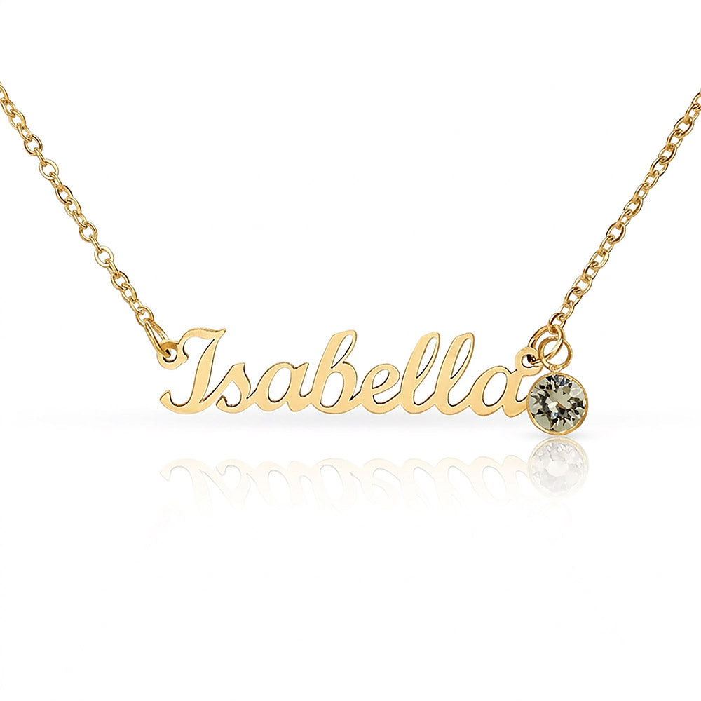 Custom name necklace with birthstone charm
