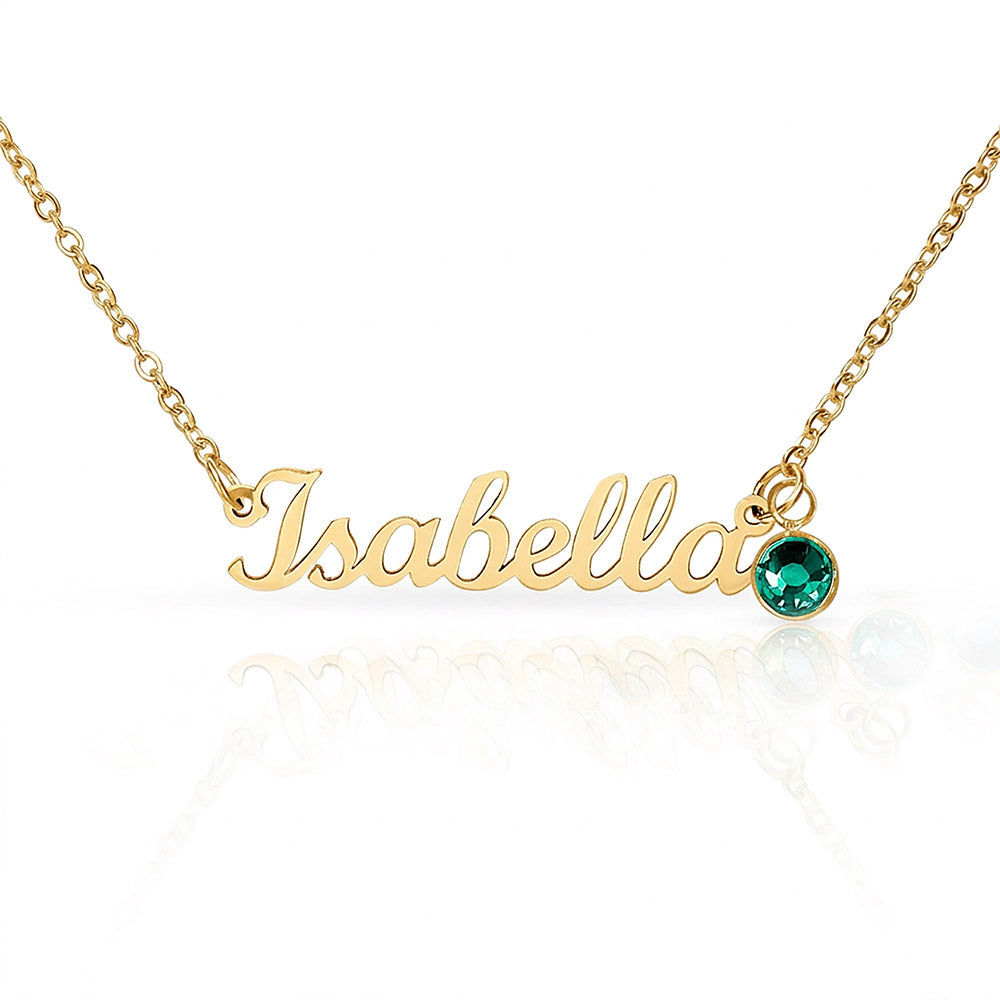 Custom name necklace with birthstone charm