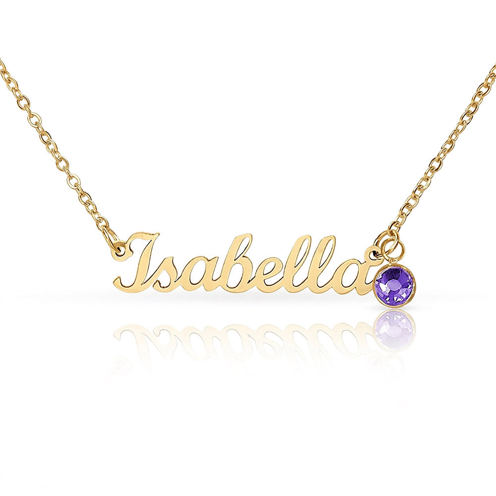 Custom name necklace with birthstone charm