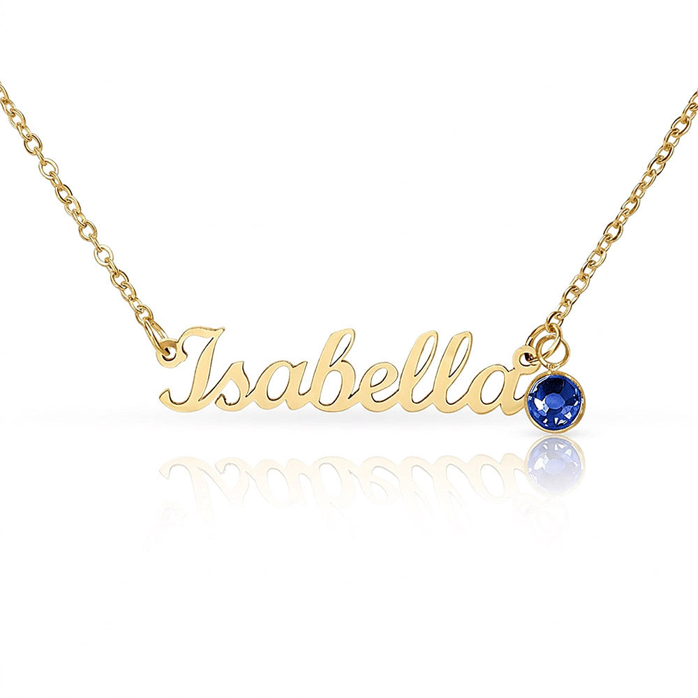 Custom name necklace with birthstone charm