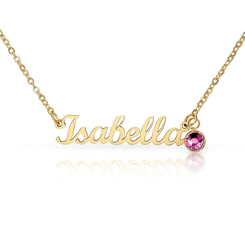 Custom name necklace with birthstone charm