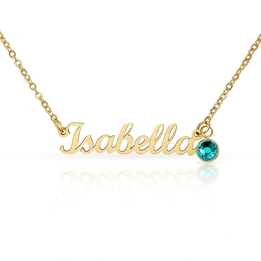 Custom name necklace with birthstone charm