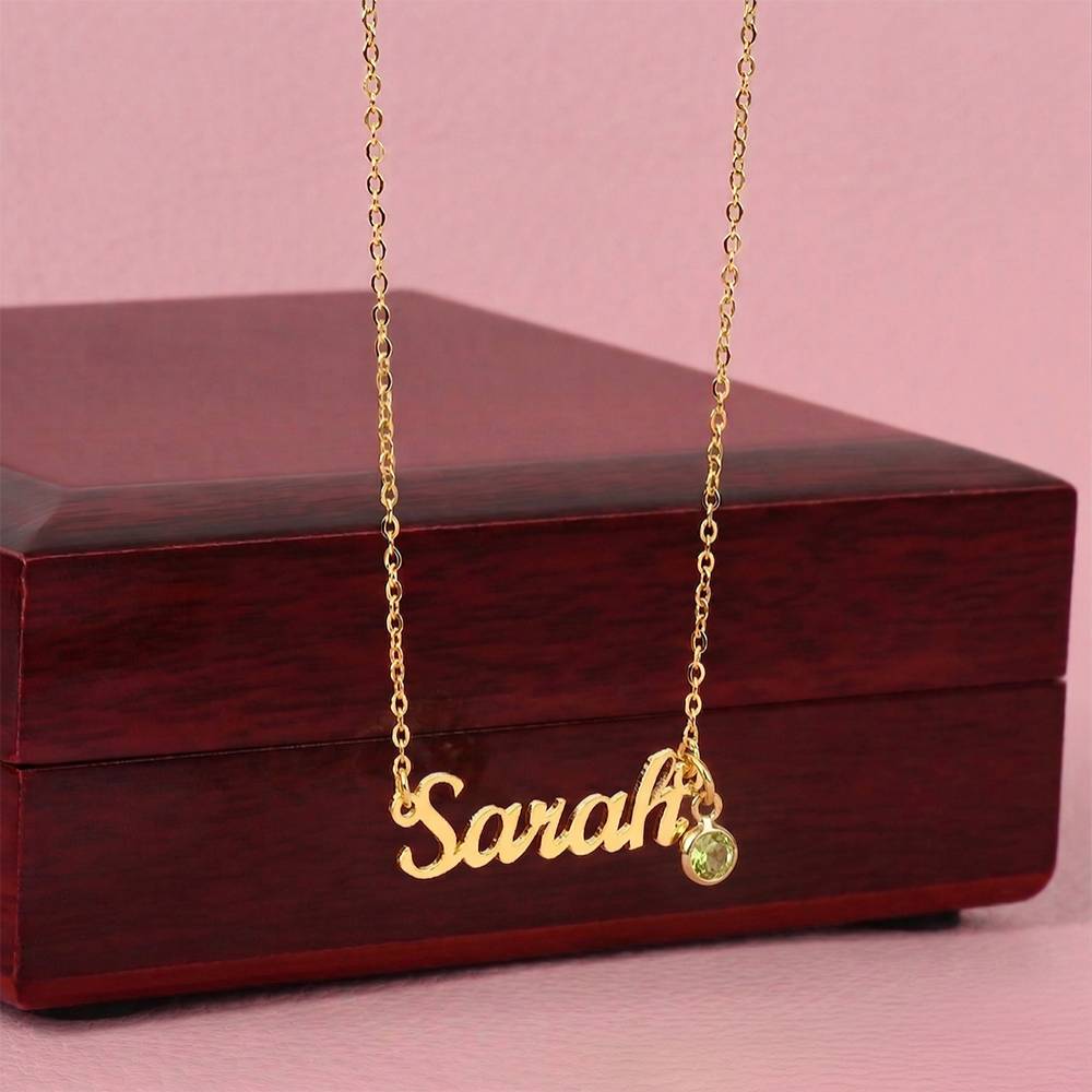 Custom name necklace with birthstone charm