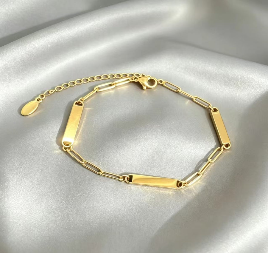 Custom Engraved Stainless Steel Paperclip Chain Bracelet – Personalized DIY Couple Jewelry for Men & Women